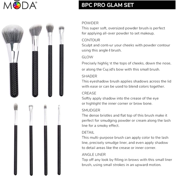 NWT MODA Studio 8 PC Glam Brush Set- Bran New - Picture 8 of 9